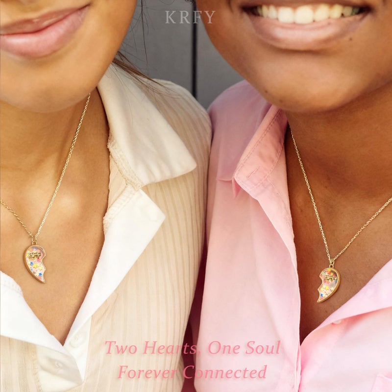 Krfy Friendship Necklace for 2, Best Friend Necklaces for Girls, Matching Pendant BFF Necklace for 2 Sister, Split Heart Necklaces for Women Set Style4 Age: Over 8 Years Old - Image 5
