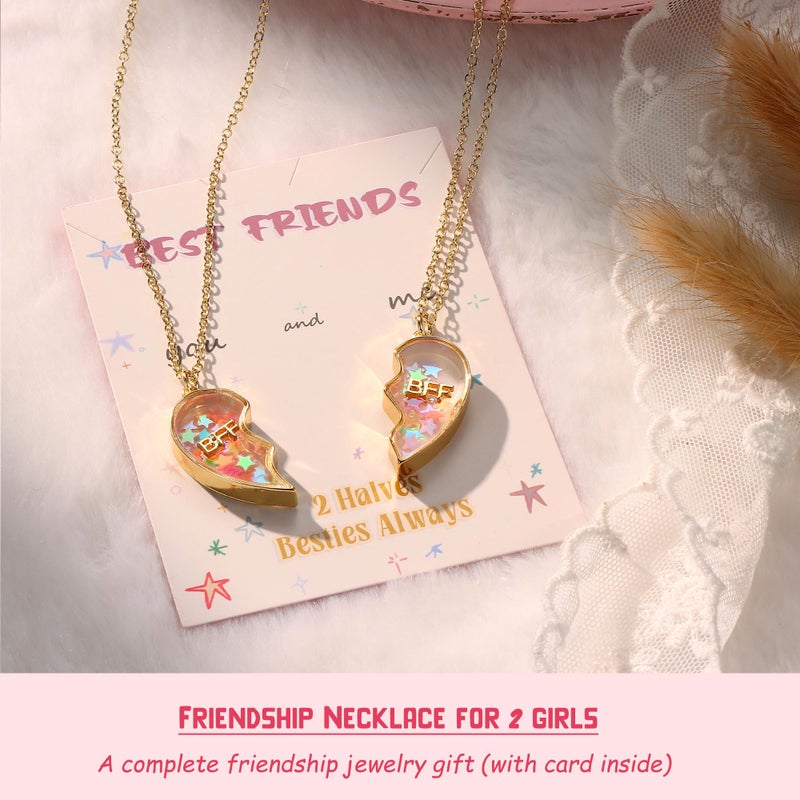 Krfy Friendship Necklace for 2, Best Friend Necklaces for Girls, Matching Pendant BFF Necklace for 2 Sister, Split Heart Necklaces for Women Set Style4 Age: Over 8 Years Old - Image 2