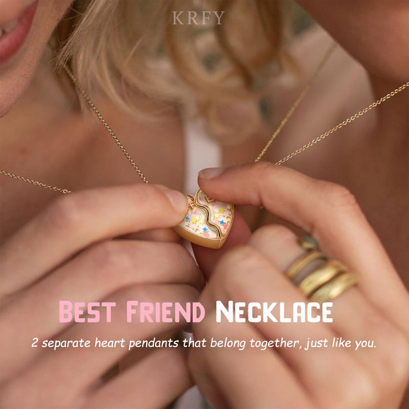 Krfy Friendship Necklace for 2, Best Friend Necklaces for Girls, Matching Pendant BFF Necklace for 2 Sister, Split Heart Necklaces for Women Set Style4 Age: Over 8 Years Old - Image 3