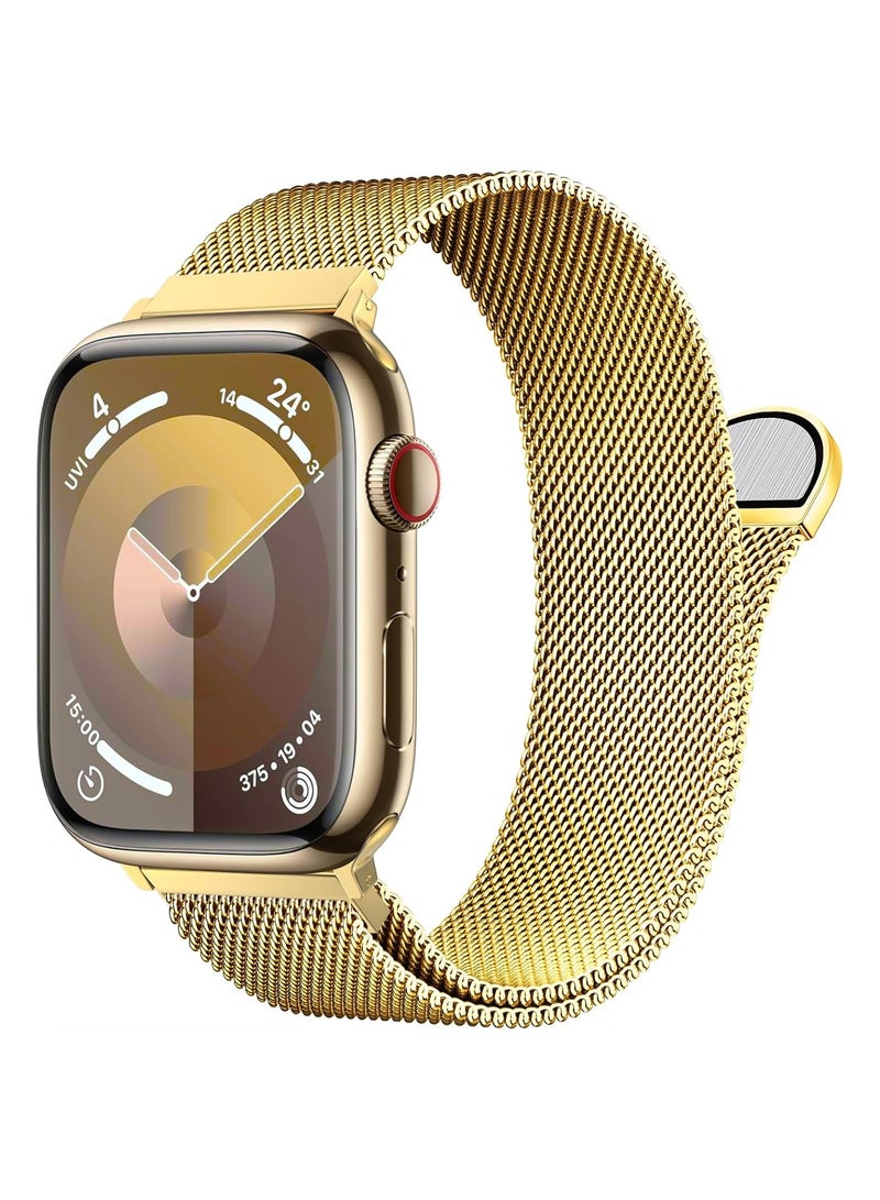 ACLIX Stainless Strap Steel Loop Compatible with Apple Watch Band 38mm 40mm 41mm 42mm 44mm 45mm 46mm 49mm, Magnetic Clasp Band for iWatch Series 10, 9,SE, 8 7 6 5 4 3 2 1,Ultra, Women & Men, (Gold) - Image 1