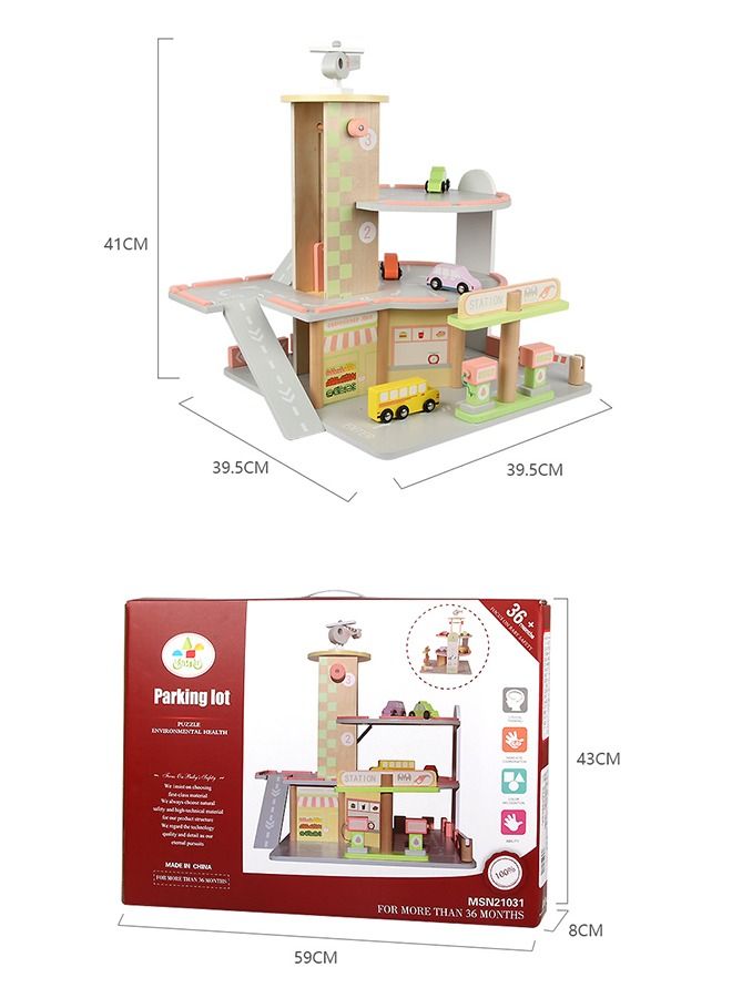 لعبة تعليمية خشبية لموقف السيارات للأطفال - Image 4