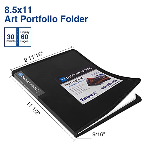 Sooez 30-Pocket Binder with Plastic Sleeves 8.5x11 (Black), Heavy Duty Art Portfolio Folder with Clear Sheet Protectors, Display 60 Pages, Presentation Book for Artwork, Document Organizer Binder - Image 2