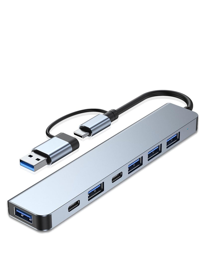 spa luxetique 7-in-1 USB-C Hub with SD/TF Card Reader - Dual USB 3.0 & Type-C Ports, 5W Fast Charging | Compact Multi-Port Adapter for Laptop, iPad, Phone (1.46x5.71 Inches)  - Image 1