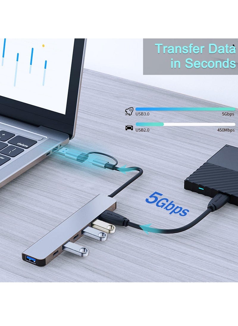 spa luxetique 7-in-1 USB-C Hub with SD/TF Card Reader - Dual USB 3.0 & Type-C Ports, 5W Fast Charging | Compact Multi-Port Adapter for Laptop, iPad, Phone (1.46x5.71 Inches)  - Image 3