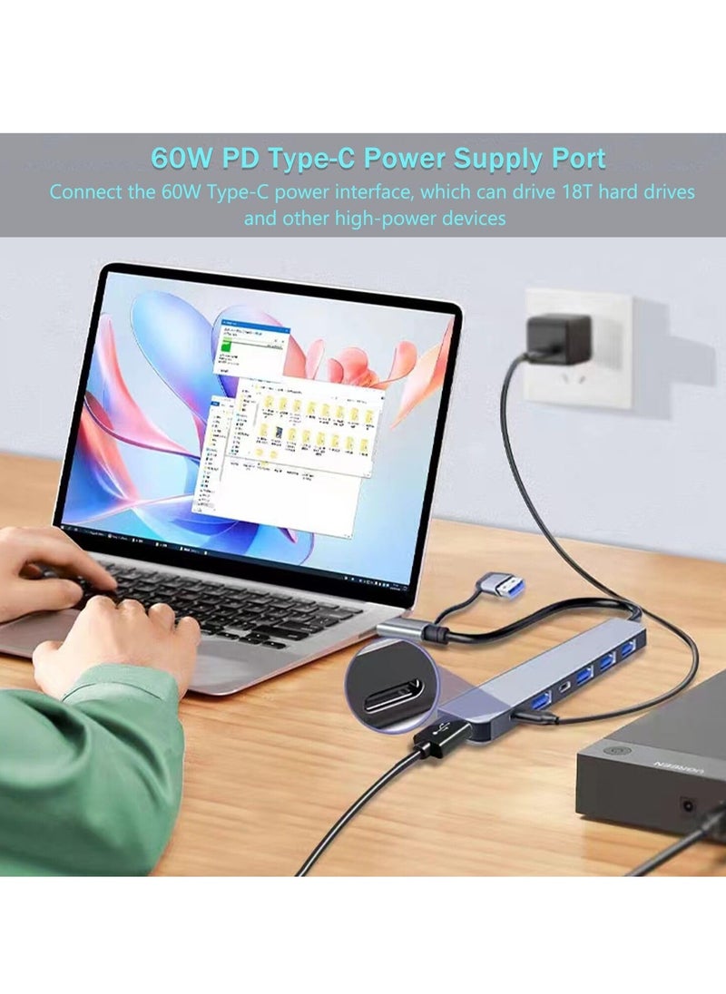 spa luxetique 7-in-1 USB-C Hub with SD/TF Card Reader - Dual USB 3.0 & Type-C Ports, 5W Fast Charging | Compact Multi-Port Adapter for Laptop, iPad, Phone (1.46x5.71 Inches)  - Image 4