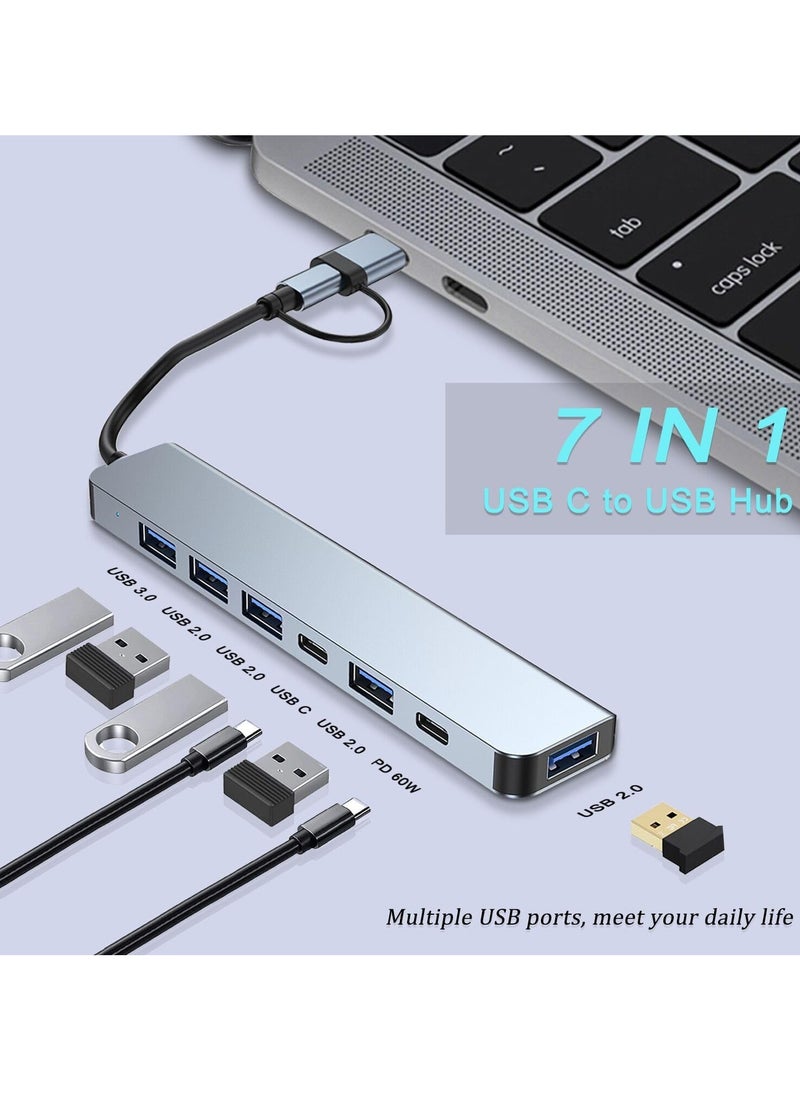 spa luxetique 7-in-1 USB-C Hub with SD/TF Card Reader - Dual USB 3.0 & Type-C Ports, 5W Fast Charging | Compact Multi-Port Adapter for Laptop, iPad, Phone (1.46x5.71 Inches)  - Image 2