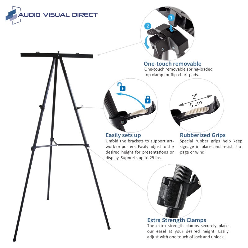 Audio-Visual Direct Lightweight Aluminum Flip-Chart Presentation Easel, 70 Inches, Black - Image 4