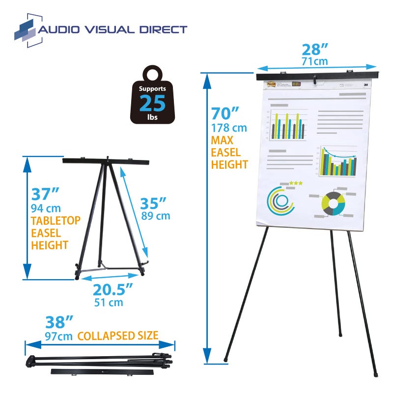 Audio-Visual Direct Lightweight Aluminum Flip-Chart Presentation Easel, 70 Inches, Black - Image 3