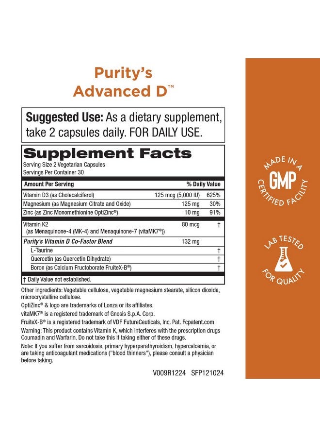 Purity Products Dr. Cannell's Advanced D from Vitamin D3 Super Formula - Packed with Vitamin D, Vitamin K2, Zinc, Magnesium Citrate, Boron and Taurine - 60 Vegetarian Capsules - Image 1