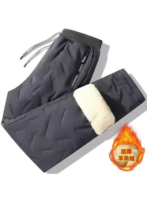 Mens Cotton Padded Trousers New Winter2024 Fleece-Lined And Thickened Warm Pants Ultra-Thick Wool Lining Northeast China Below  3-layer gray straight pants