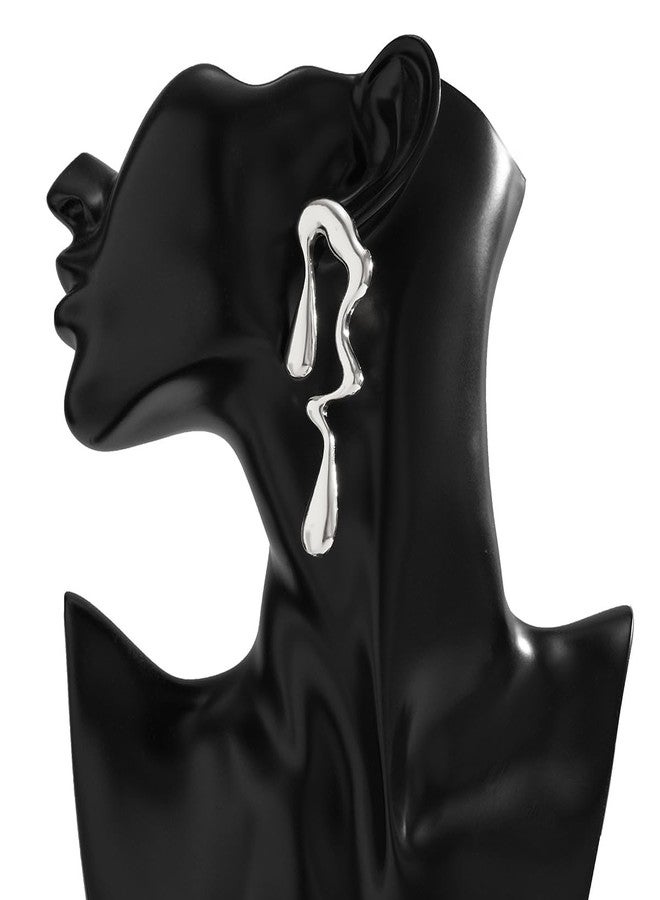 MIFYNN أقراط MIFYNN غير منتظمة بتصميم قطرة الماء، أقراط من الفولاذ المقاوم للصدأ بتصميم سائل منصهر غير منتظم، أقراط Embrace بتصميم بسيط، أقراط مميزة للنساء (فضي) - Image 3