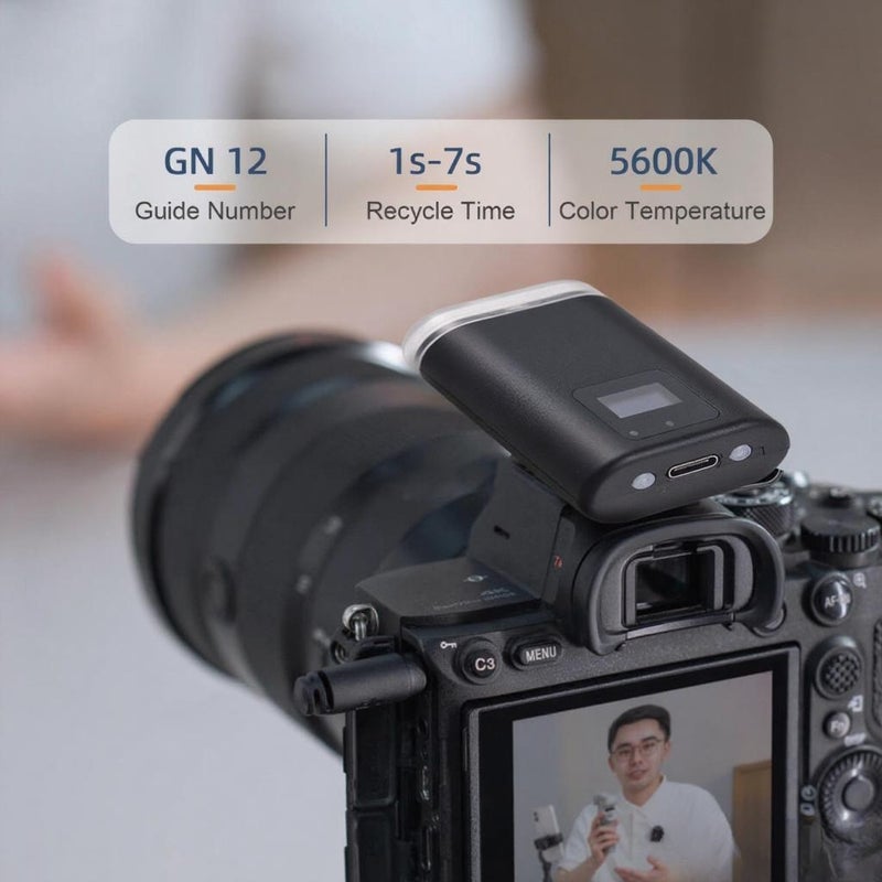 S12 Universal Mini Camera Flash GN12 On-camera Flash Light 5600K Speedlite 8-Level Adjustable Brightness 1-7s Recycle Time Built-in Battery Replacement for Fujifilm Ricoh Olympus Panasonic - Image 4