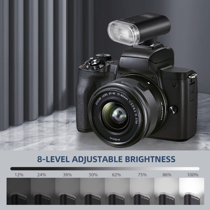 S12 Universal Mini Camera Flash GN12 On-camera Flash Light 5600K Speedlite 8-Level Adjustable Brightness 1-7s Recycle Time Built-in Battery Replacement for Fujifilm Ricoh Olympus Panasonic - Image 2