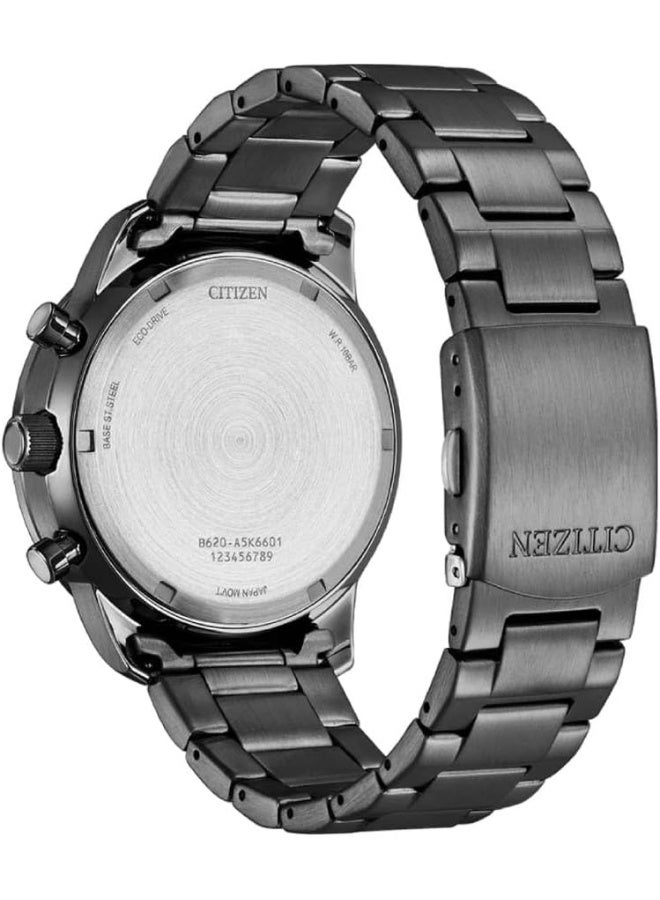 Citizen Eco-Drive Luminous Green Dial Chronograph Stainless Steel Men's Watch CA4507-84X - Image 3