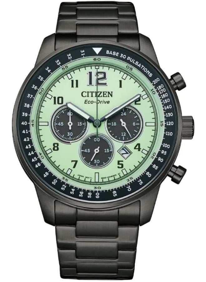 Citizen Eco-Drive Luminous Green Dial Chronograph Stainless Steel Men's Watch CA4507-84X - Image 1