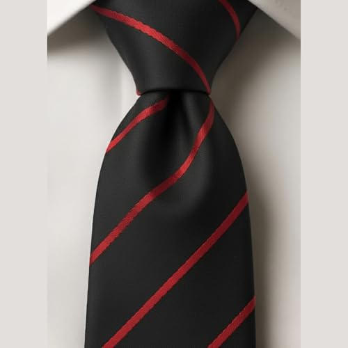 Young Arrow Men's Stripe Microfiber Necktie | Formal Tie for Office, Wedding & Party | Elegant Striped Pattern | Business, Casual & Gift Wear Accessory (Black & Red) - Image 4