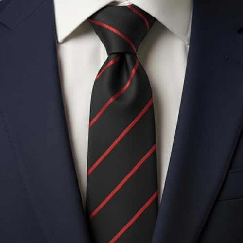 Young Arrow Men's Stripe Microfiber Necktie | Formal Tie for Office, Wedding & Party | Elegant Striped Pattern | Business, Casual & Gift Wear Accessory (Black & Red) - Image 3