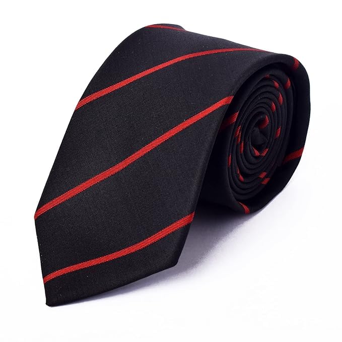 Young Arrow Men's Stripe Microfiber Necktie | Formal Tie for Office, Wedding & Party | Elegant Striped Pattern | Business, Casual & Gift Wear Accessory (Black & Red) - Image 2