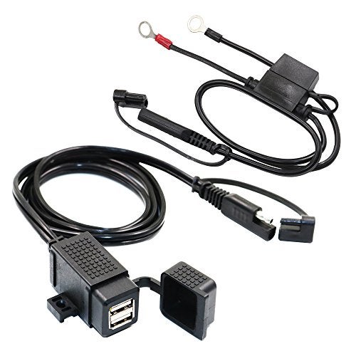 MOTOPOWER MP0609EA 3.1Amp Waterproof Motorcycle Dual USB Kit SAE to USB Adapter Cable with SAE Ring Terminal Cable Harness - Image 1