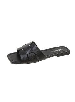 Womens Flat Sandals 2023 Summer New Style Korean Version Woven One-Row Beach Slippers Rubber Sole Adults From China Mainland Black