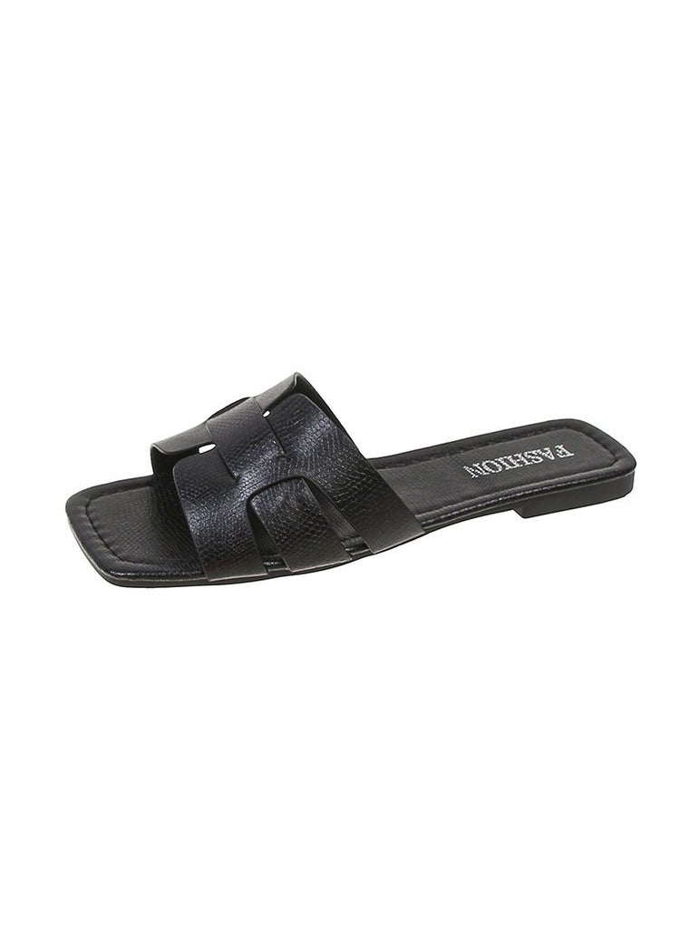 Generic - Womens Flat Sandals 2023 Summer New Style Korean Version Woven One-Row Beach Slippers Rubber Sole Adults From China Mainland Black - Image 1