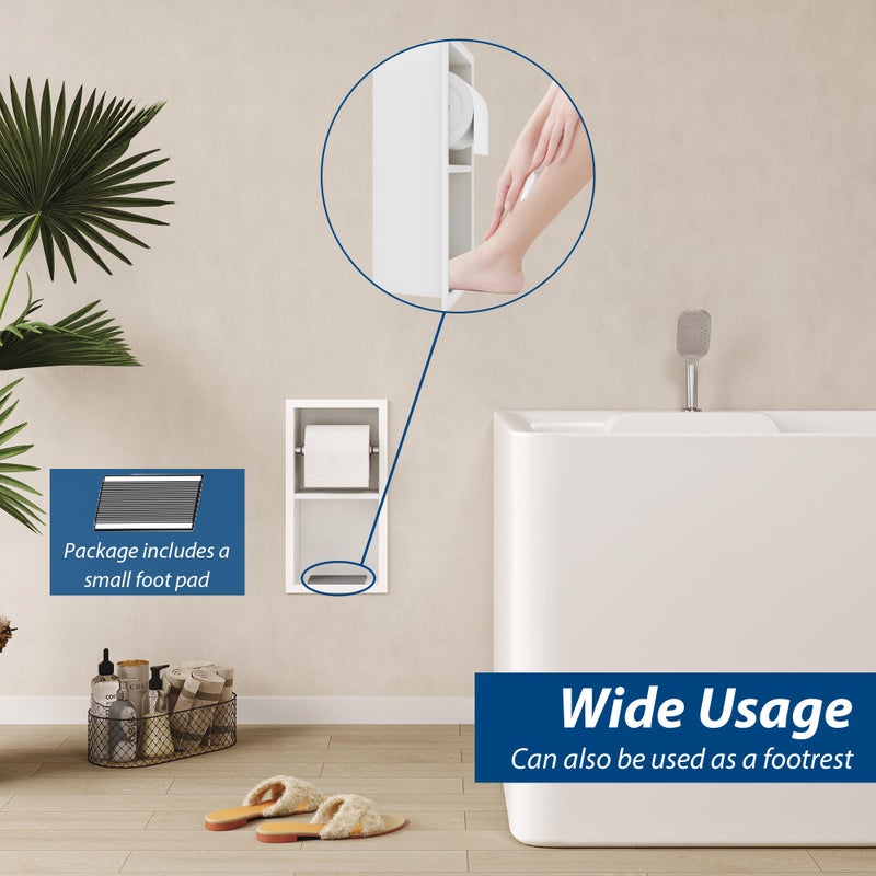 Qeke Recessed Toilet Paper Holder  304 Stainless Steel Bathroom Toilet Paper Holder with Storage  in Wall Tissue Toilet Roll Holder  Matte White - Image 3