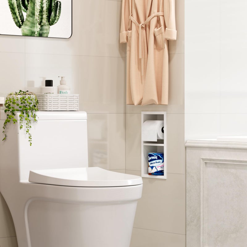 Qeke Recessed Toilet Paper Holder  304 Stainless Steel Bathroom Toilet Paper Holder with Storage  in Wall Tissue Toilet Roll Holder  Matte White - Image 4