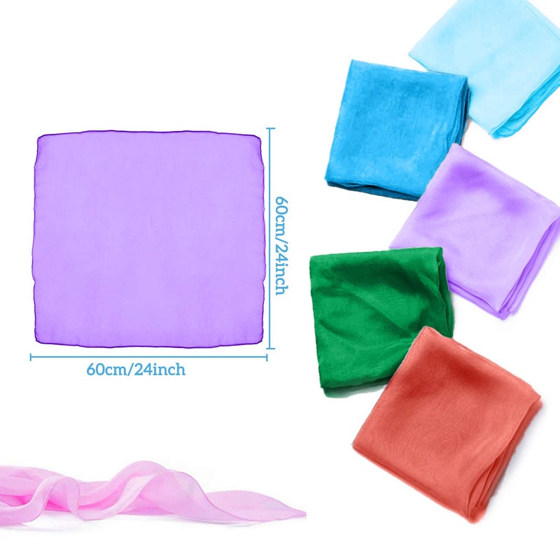XCOZU 15 Pieces Sensory Scarves, Juggling Scarves Baby Dance Scarves Kids Rainbow Play Silks Chiffon Squares Sensory Scarf,Coloured Scarves Dance Props for Children 60x60cm(15 Color) - Image 2