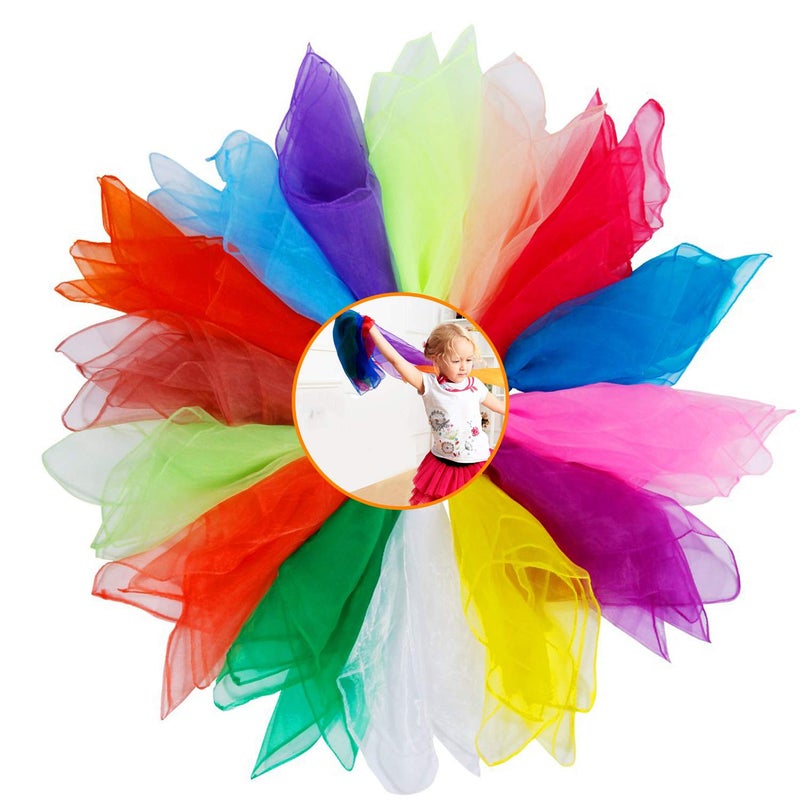 XCOZU 15 Pieces Sensory Scarves, Juggling Scarves Baby Dance Scarves Kids Rainbow Play Silks Chiffon Squares Sensory Scarf,Coloured Scarves Dance Props for Children 60x60cm(15 Color) - Image 1
