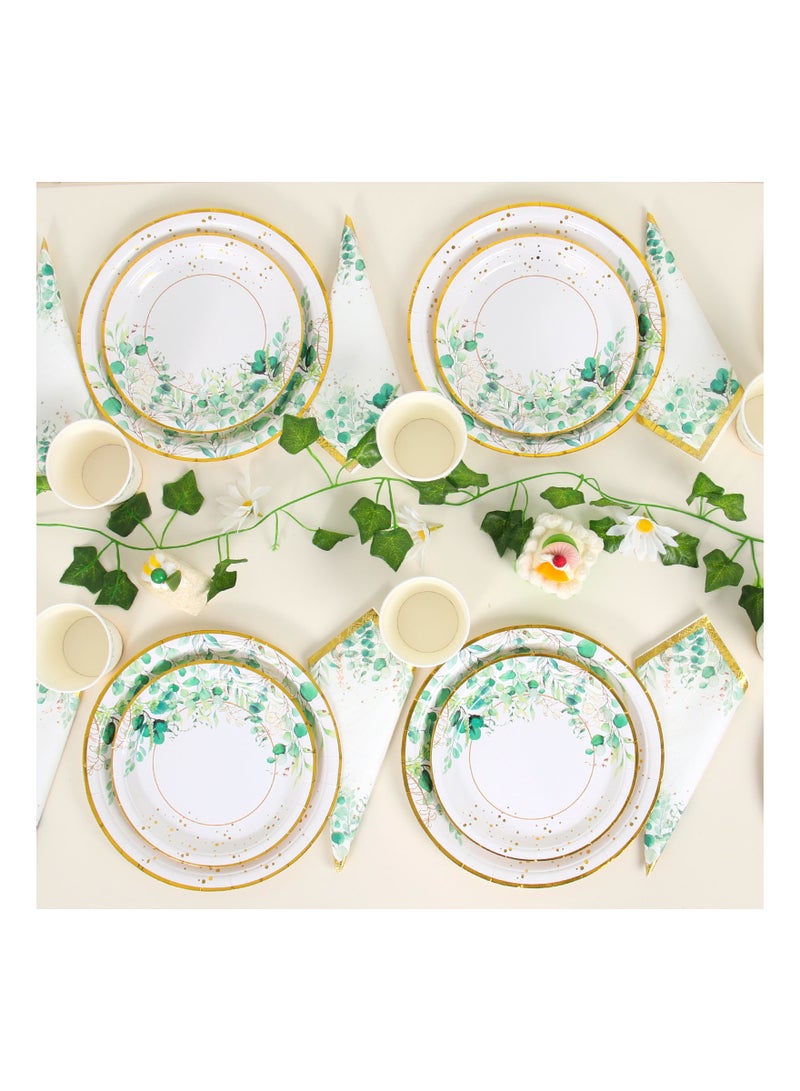 Sage Green Paper Plates Cups and Napkins Set - Serve 20 Disposable Baby Shower Plates and Napkins Green Party Tableware for Boho Wedding, Jungle Theme Birthday, Baby Shower Party Decoration