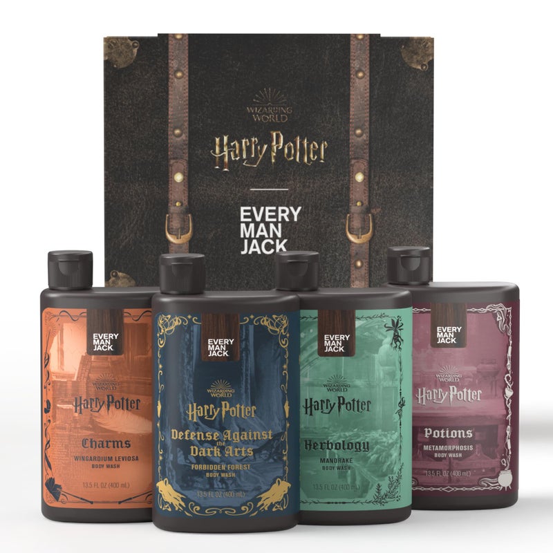 Every Man Jack Every Man Jack Harry Potter Collectors Body Wash Gift Set  Includes 4 Body Washes with Clean Ingredients  Hogwarts Inspired Scents  Forbidden Forest Charms Herbology Potions 