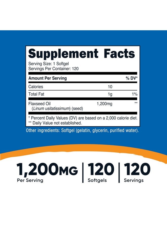 Nutricost Flaxseed Oil 1200mg, 120 softgels - GMO-Free, Gluten-Free - Image 2