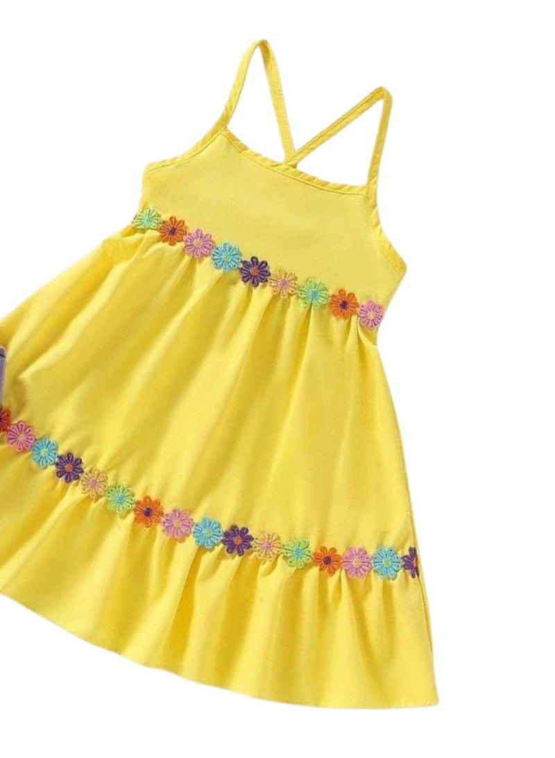 Children's dress with hand-made embroidery and colorful roses, worn from 2 to 6 years old