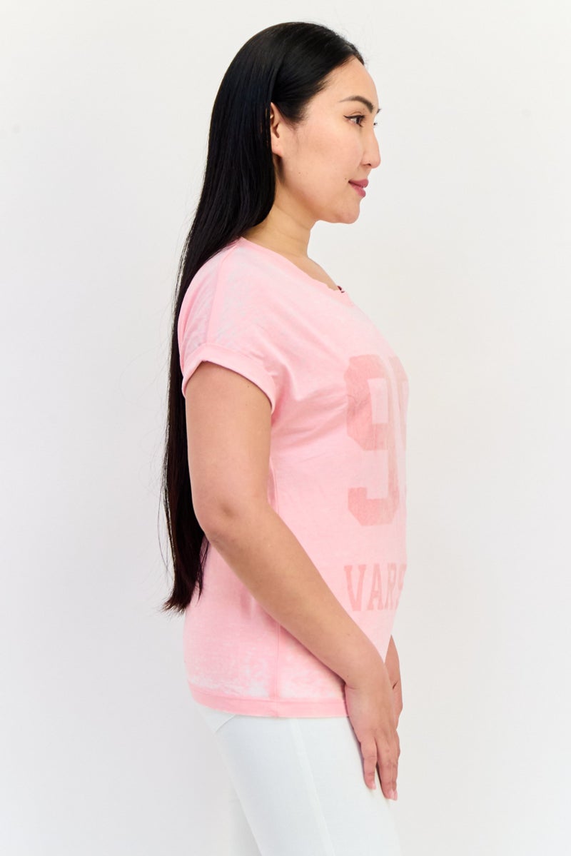 ONLY Women Crew Neck Cap Sleeves Graphic Print T-Shirt, Pink  - Image 2