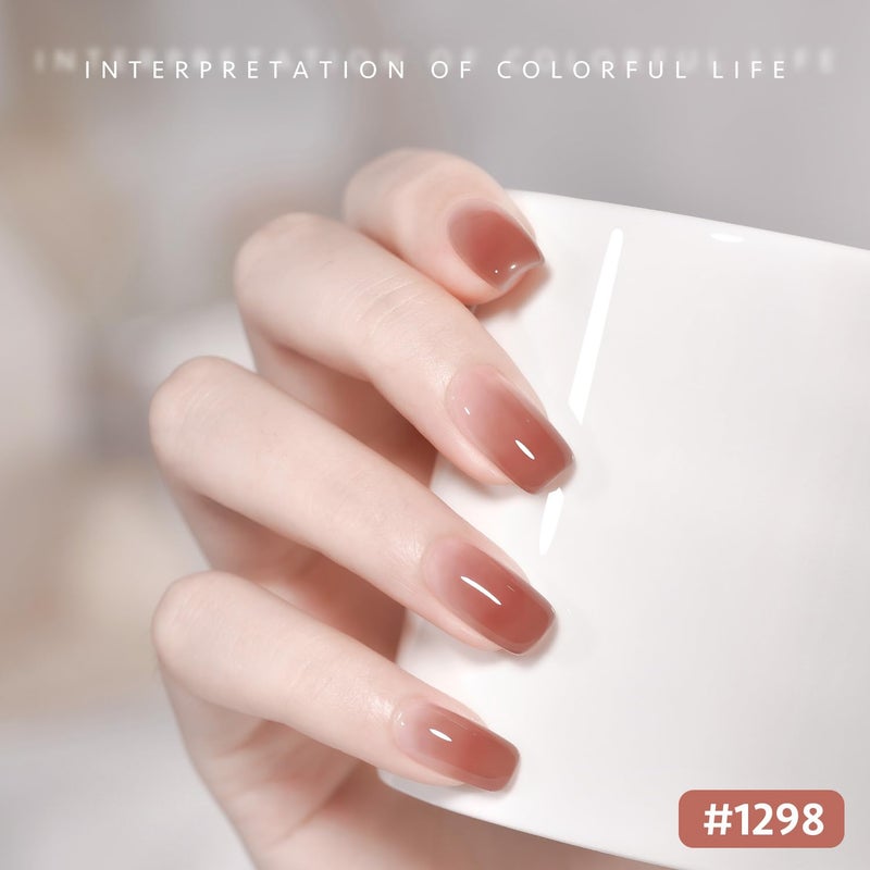 GAOY Jelly Gel Nail Polish Set, 6 Colors Nude Pink Brown, UV Light Cure Gel Polish for Salon and Nail Art DIY at Home - Image 3