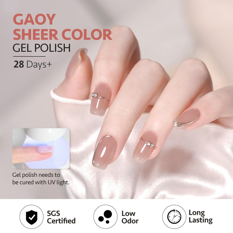 GAOY Jelly Gel Nail Polish Set, 6 Colors Nude Pink Brown, UV Light Cure Gel Polish for Salon and Nail Art DIY at Home - Image 5