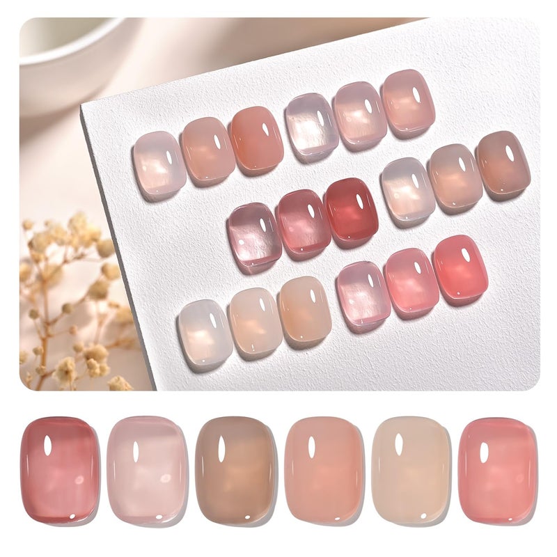 GAOY Jelly Gel Nail Polish Set, 6 Colors Nude Pink Brown, UV Light Cure Gel Polish for Salon and Nail Art DIY at Home - Image 1