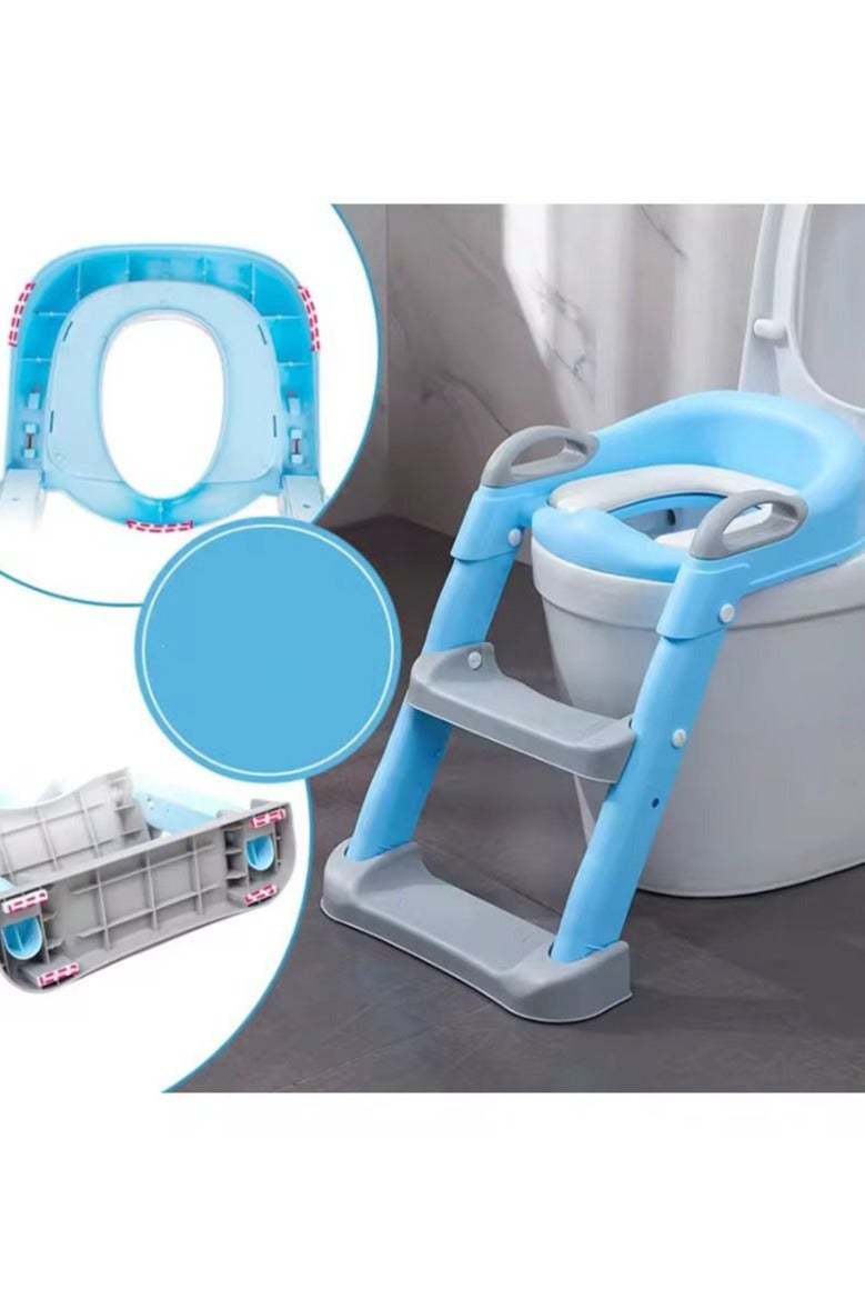 umbrella Adjustable Small Baby Toilet with Soft Anti-Cold Seat, Safe Handles and Wide Non-Slip Steps - Light blue - Image 1