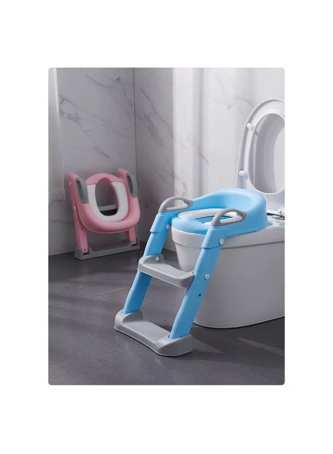 umbrella Adjustable Small Baby Toilet with Soft Anti-Cold Seat, Safe Handles and Wide Non-Slip Steps - Light blue - Image 4