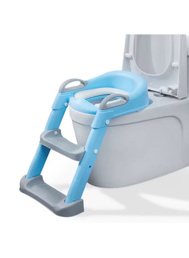 umbrella Adjustable Small Baby Toilet with Soft Anti-Cold Seat, Safe Handles and Wide Non-Slip Steps - Light blue - Image 3