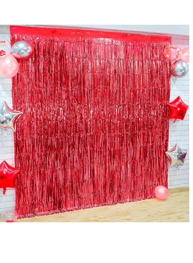XtraLarge 6.4x8 Feet Red Foil Fringe Curtain - Big 2 Pieces, Red Streamers Red Party Decorations | Red Fringe Backdrop, Red Fringe Curtain for Red Streamers Party Decorations, Valentines Day Backdrop - Image 1