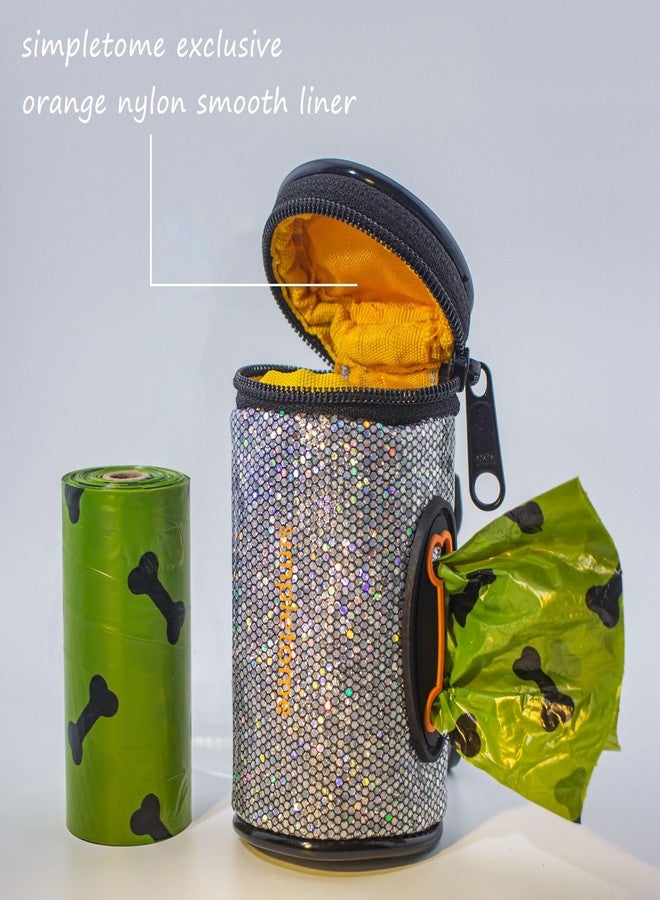 simpletome Dog Waste Bag Dispenser for Leash Belt Waterproof Microfiber Leather YKK Zipper (Bling) - Image 3