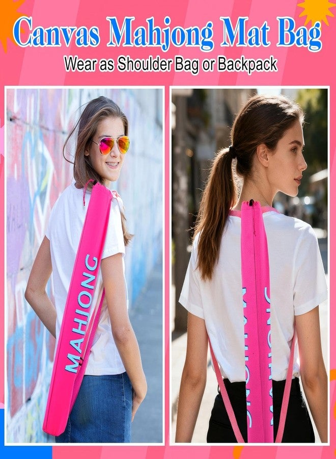 Sunnymove 34 Inch Long Mahjong Mat Bag Cute Double Strapped Canvas Drawstring Mahjong Holder Lightweight Outdoor Carrying Bag for Board Games Travel Storage-Mat Not Include(Pink,1 Pc) - Image 2