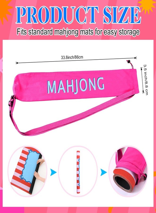 Sunnymove 34 Inch Long Mahjong Mat Bag Cute Double Strapped Canvas Drawstring Mahjong Holder Lightweight Outdoor Carrying Bag for Board Games Travel Storage-Mat Not Include(Pink,1 Pc) - Image 3