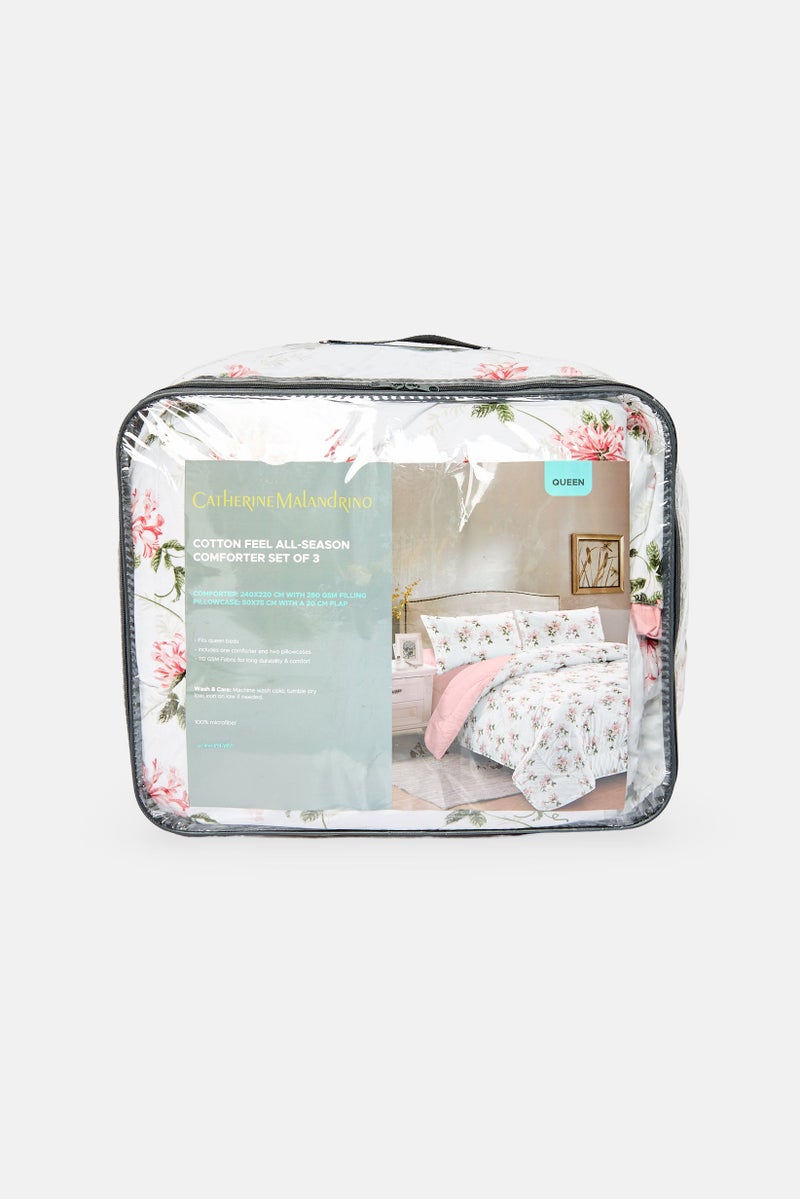 Catherine Malandrino 3 Pieces Queen Cotton Feel Floral Print Micro Fiber Comforter Set, Multicolor  - Image 1