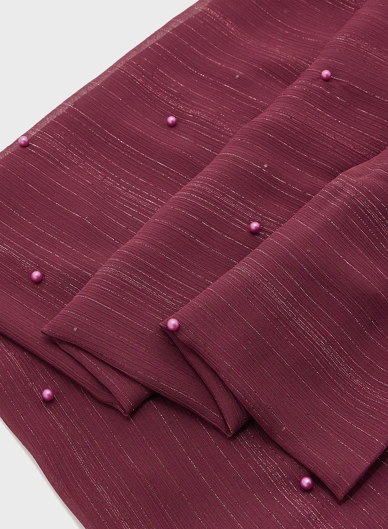Khizana Pearl Detail  Metallic Long Hijab Scarf