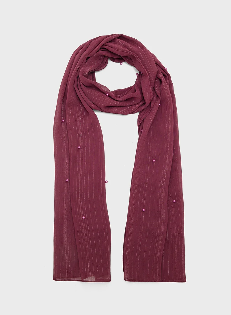 Khizana Pearl Detail  Metallic Long Hijab Scarf
