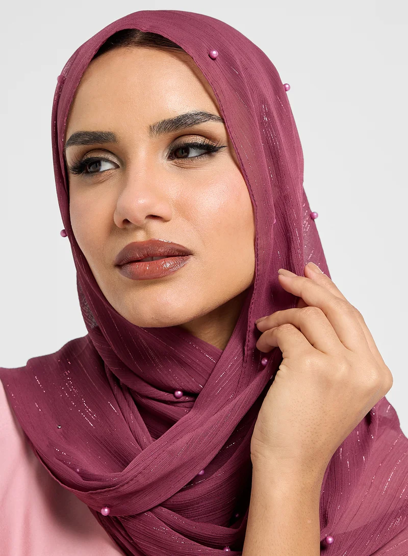 Khizana Pearl Detail  Metallic Long Hijab Scarf