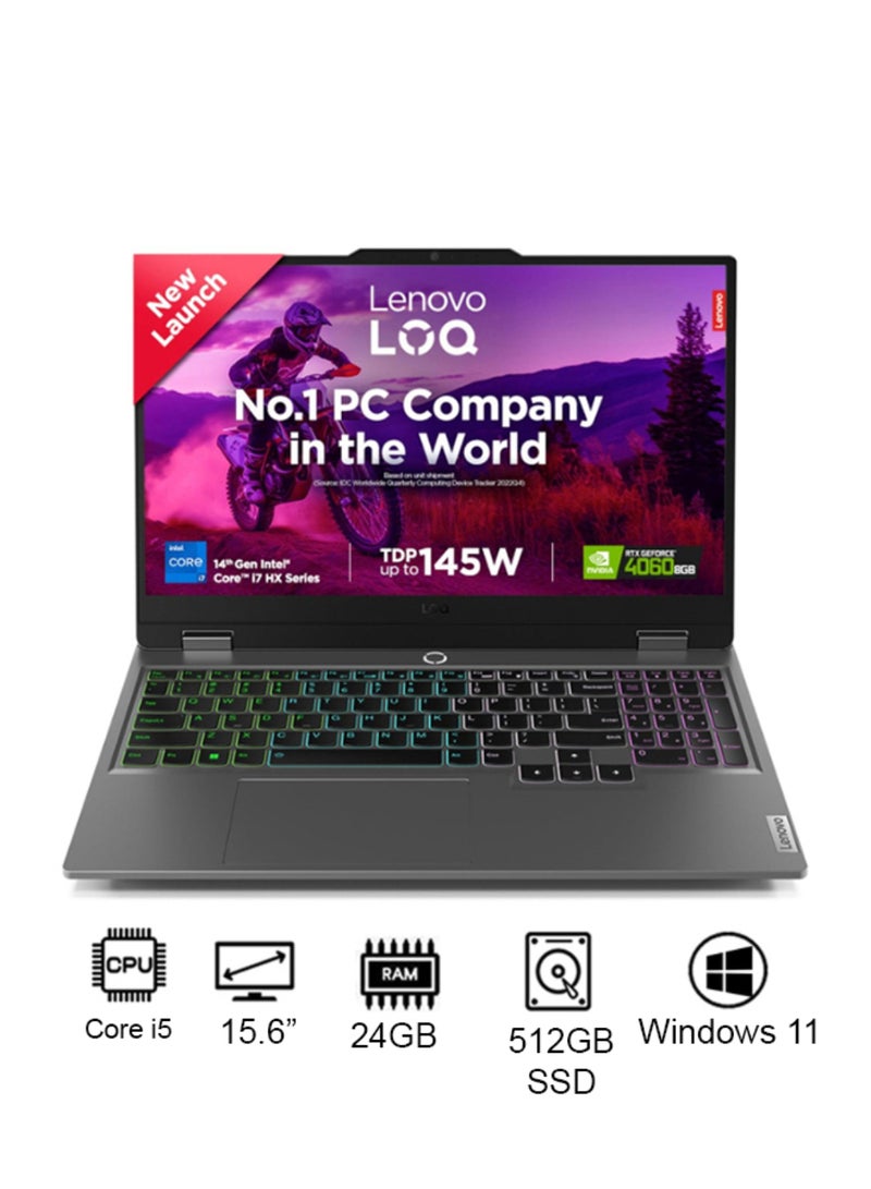 لينوفو لابتوب LOQ 15IRX9 بشاشة FHD IPS مقاس 15.6 بوصة، مع معالج Core i5-13450HX/ذاكرة RAM سعة 24GB/قرص SSD سعة 512GB/بطاقة رسومات NVIDIA GeForce RTX 4050 سعة 6GB/نظام Windows 11 - Image 1