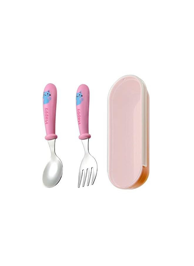 vesus Stainless Steel Spoon and Fork Kids Cutlery Set, Toddler Children's Cutlery Kids Cutlery Flatware, Spoons Forks Tableware Set - Pink Cat  - Image 2